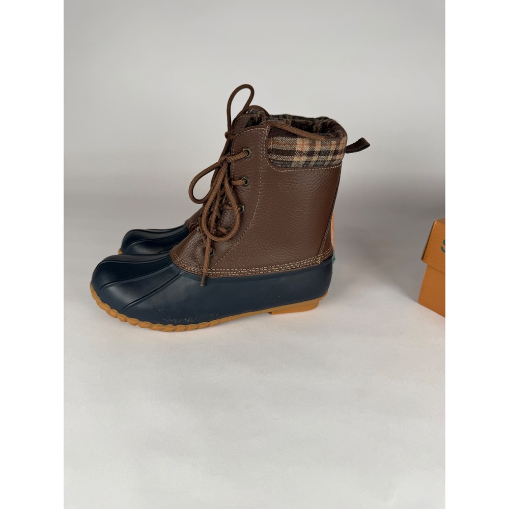 Sporto Debunk Navy Brown Plaid Trim Duck Boots Womens 9M New in Box - Picture 5 of 6